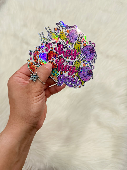 HEY GENI HOLO/GLITTER 3" STICKERS